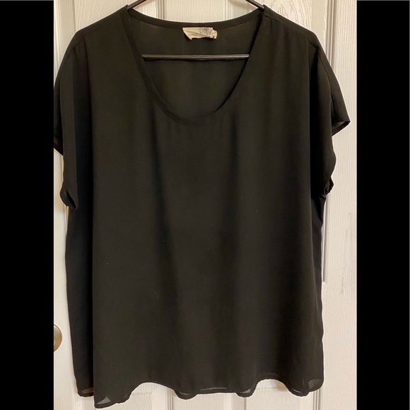 everleigh Tops - Everleigh Semi-Sheer Black Scoop Neck Polyester Blouse Cap Sleeves Size Large
